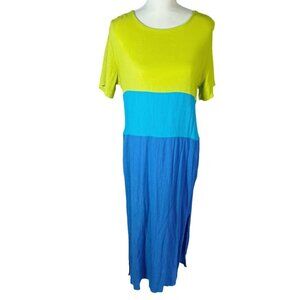 Diane Von Furstenburg Blue Green Color Block Maxi Dress Summer Beach Size M
